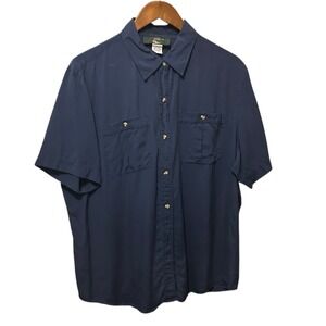 Vintage Orvis Mens Silk Shirt XL Blue Button Up Preppy Resort Travel Classic